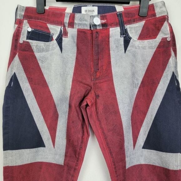 New Hudson Krista Super Skinny crop pants British flag print red blue white - Picture 2 of 10